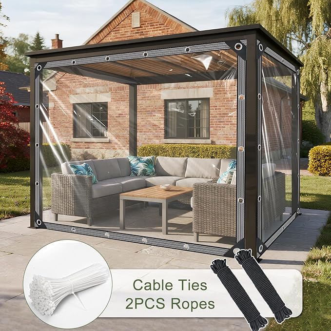 Clear Tarp with Grommets 10x10ft Clear Tarps Heavy Duty Waterproof 14 Mil Thickened PVC Tear-Resistant Reinforced Edges Clear Plastic Vinyl Tarp for Patio Chicken Coop Cover Greenhouse Plant Enclosure