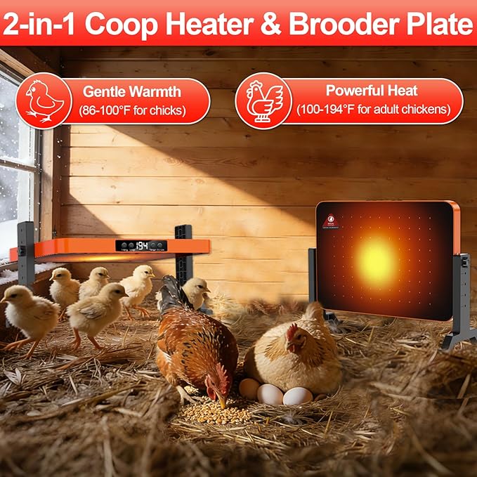 Chick Brooder Heater,200W Chick Heat Brooder Plate with Adjustable Height & Angle,Safe Radiant Heating Plate with Temp (86~194℉)&12H Timer,Brooding Plate Chicken Coop Heater for Chicks,Quail,Ducklings