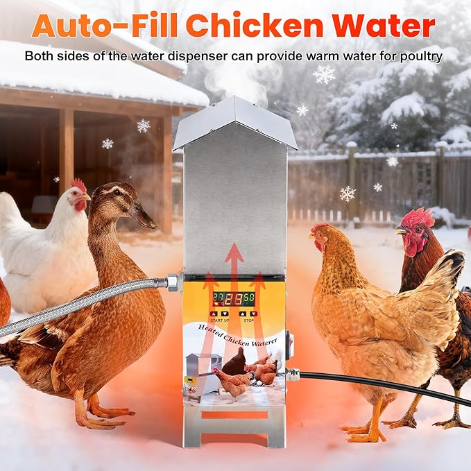 Heated Waterer for Chickens 2 Gallon Heated Chicken Waterer for Winter Chicken Water Heater with Adjustable Leg Anti-Freeze Poultry Duck Drinker Water Dispenser Heater Chicken Coop Accessories