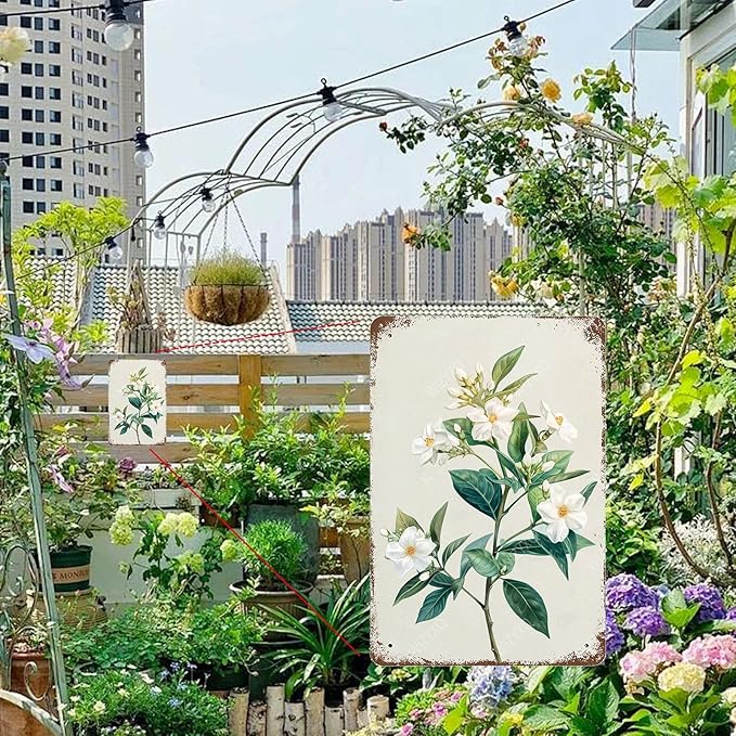 Flowers Metal Signs Jasmine Sign Vintage Tin Sign Retro Wall Art Decor for Living Room Bedroom Garden Yard Shop Bar 8×12 Inches