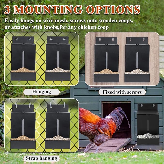2pcs Metal Chicken Grit and Oyster Shell Feeder with View Window,Hanging or Mountable Poultry Feeder for Hens,Large Capacity, for Egg-Laying Chickens
