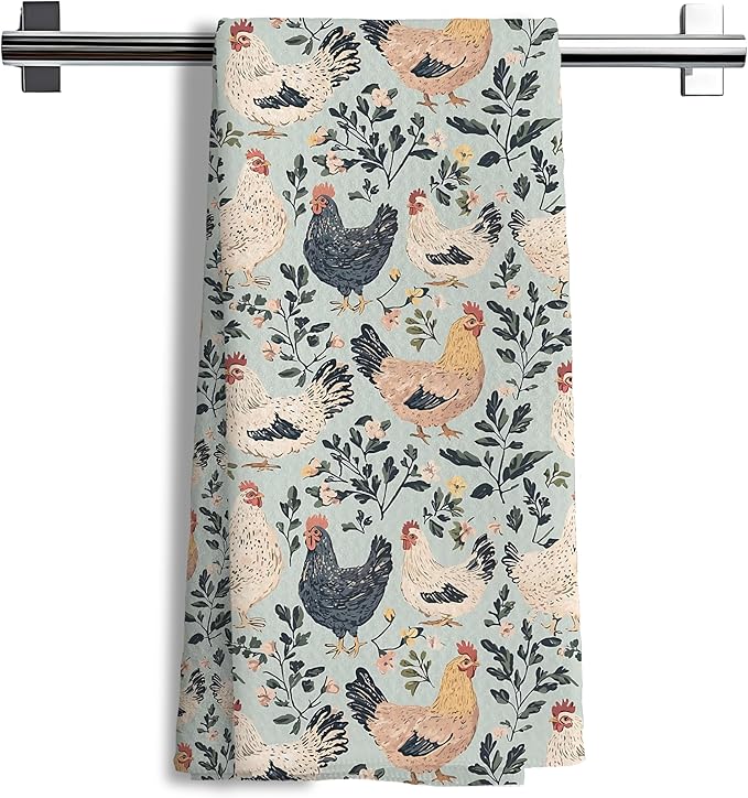 Chicken Floral Kitchen Dish Towels for Bathroom Decor, Farmhouse Cottage Core Decor Kitchen Towels,Chicken Gifts for Women Mom Lady, 16x24 Inch