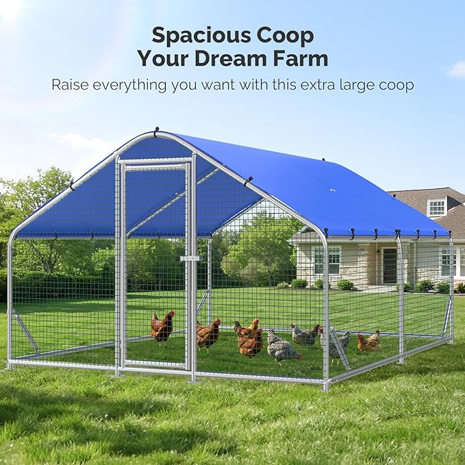 Sino Luban Metal Large Chicken Coop Run with Small Mesh Hardware Cloth for 20 Chickens/Ducks, Chicken Runs for Yard with Waterproof Cover, Chicken Enclosure Pen Outdoor, Walk-in Poultry Cage