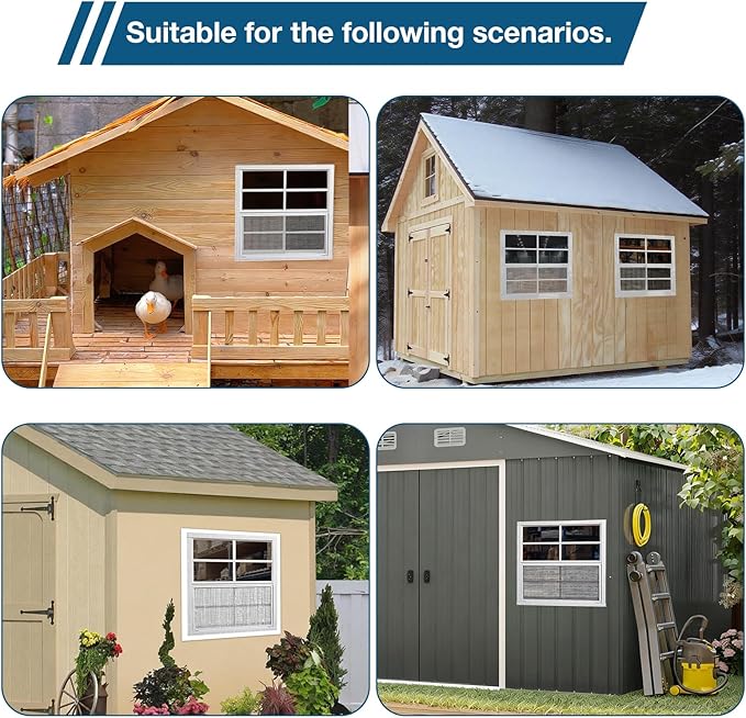 Yuzzy Shed Windows 2 Pack, Chicken Coop Windows 36" x 36" with Tempered Glass and Fiberglass Screen, Flush Mounted Small Window for Shed, Barns, Playhouse, Household, Garage (White)