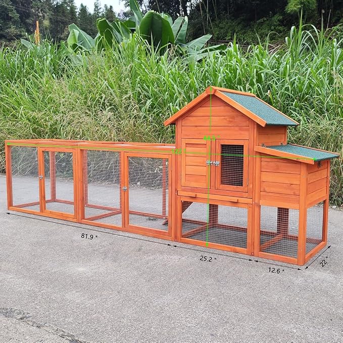 123" Large Wooden Chicken Coop with Run for 4–6 Chickens, Outdoor Hen House with Nesting Box, Sliding Tray, Ramp and Lockable Doors, Weather-Resistant Poultry Enclosure for Backyard, Farm,Natural