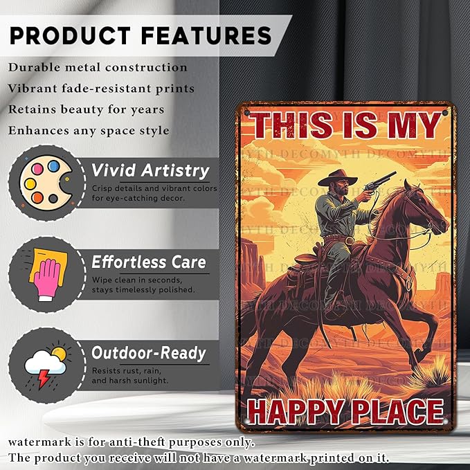 Cowboy Metal Tin Sign Vintage Retro Wall Decor Cowboy on Horse Metal Tin Sign Bar Home Bathroom Wall Decoration 12 * 8inch