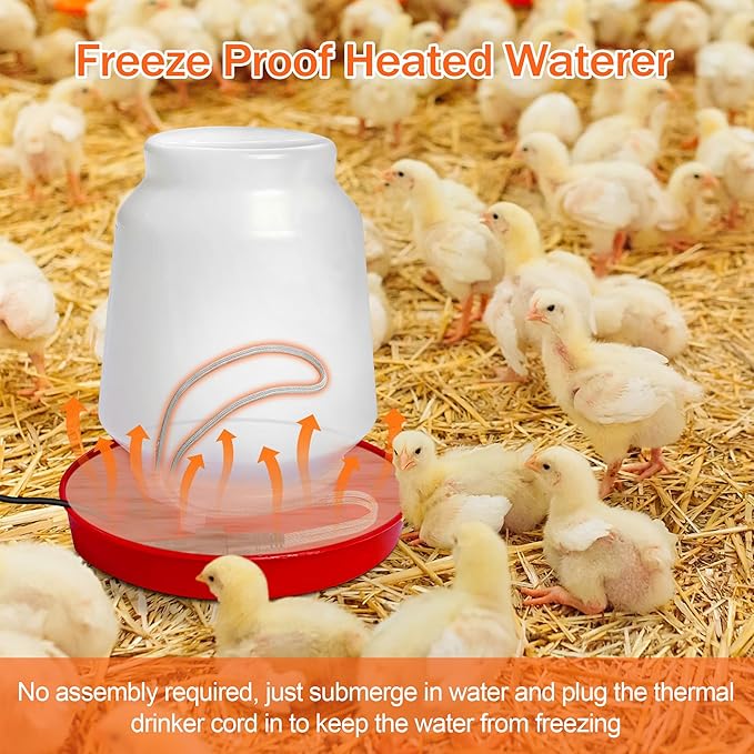 Saillong Chickens Water Heater Cord, Heated Chicken Waterer for Winter, Freeze Proof Heated Waterer for Poultry, Small Animals (Rabbits, Guinea Pigs, etc.), Prevent Water Freezing in Drinkers(2 Pack)