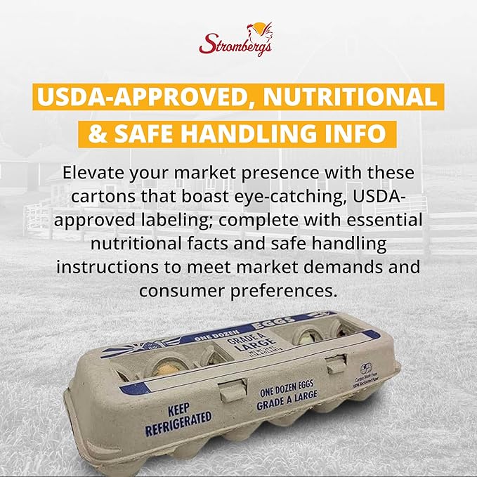 Stromberg's Grade A Large Printed Egg Cartons, Biodegradable and Eco-Friendly, Made From Recycled Materials, With Educational Prints for Safe Handling Instructions and Nutrition Facts, 125 Pack