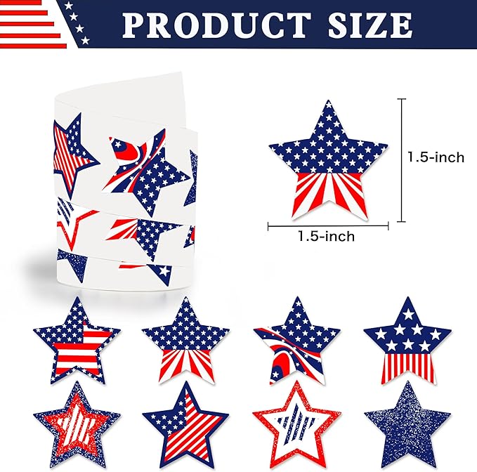 Patriotic Stickers 500 Pcs, 1.5" Memorial Day 4th of July Stars Stickers (wujiaoxing)