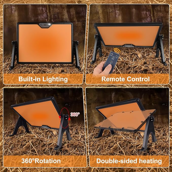 Smart Radiant Heat Panel for Chicken Coop – 180w Adaptive Heater with Built-in Thermostat, Remote Control & Energy-Saving Mode, Safe for Chicks, Kittens, Small Animals
