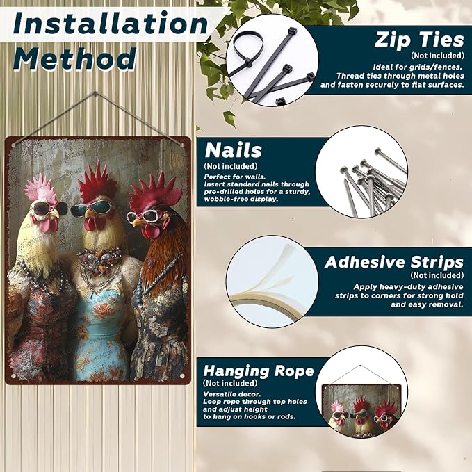 Funny Vintage Chicken Farm Metal Sign Chicken Fashionable Rooster Tin Sign Metal Poster Home Garden Farmhouse Restaurant Garage Aluminium Sign Art Wall Decor 16x12 Inch