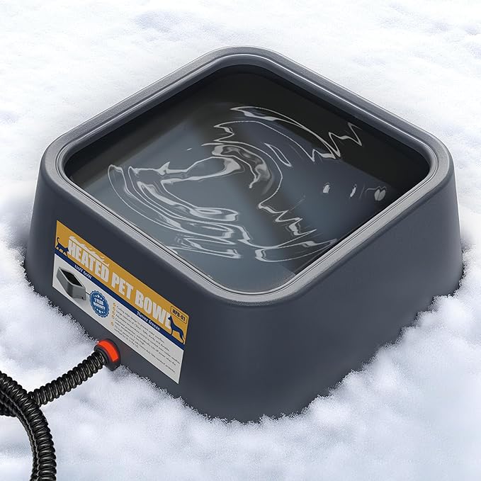 Heated Water Bowl for Dogs & Cats, 3.5L/120oz Large Heated Dog Bowl for Pets & Poultry, Safe Anti-Tip Heated Pet Bowl for Indoor/Outdoor, Melts Ice, Wide Mouth, 25W, 5ft Anti-chew Cord, Gray