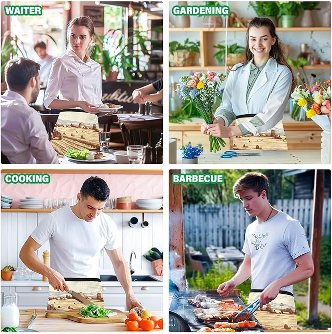 Server Apron with 3 Pockets, Farmer with Bales 12 Inch Waist Apron for Waiters Gardeners, Waterproof Half Apron Waitress Apron