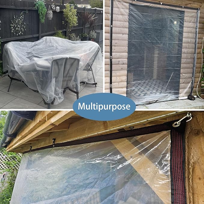 Clear Tarps Heavy Duty Waterproof 10x10 FT Heavy Duty Waterproof Transparent Vinyl Cover for Patio Furniture Greenhouse Porch Chicken Coop & Winter Window Enclosure