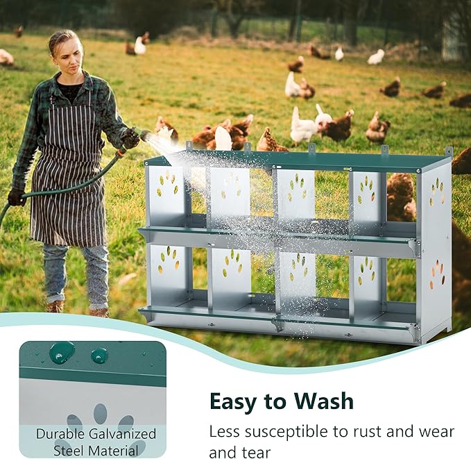 Chicken Nest Box, 8 Compartment Nesting Box, 8 Room Metal Nesting Boxes, Chicken Egg Laying Box Fit for Different Chicken Breeds