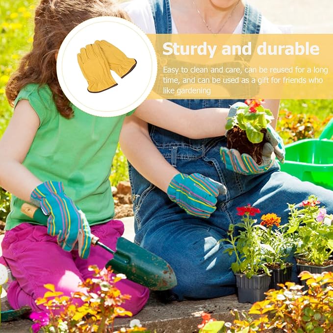 Kichvoe Puncture-resistant Cowhide Gardening Gloves Professional Work Gloves for Outdoor Planting and Pruning Sturdy Full-grain Leather Medium Size