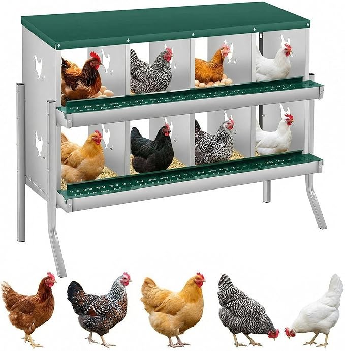 Chicken Nesting Box, 6/8/10 Compartment Metal Nesting Box,Wall Mount Chicken Nesting Boxes for Laying Eggs,Easy Egg Collection,6 Room Nest Boxes for Chickens