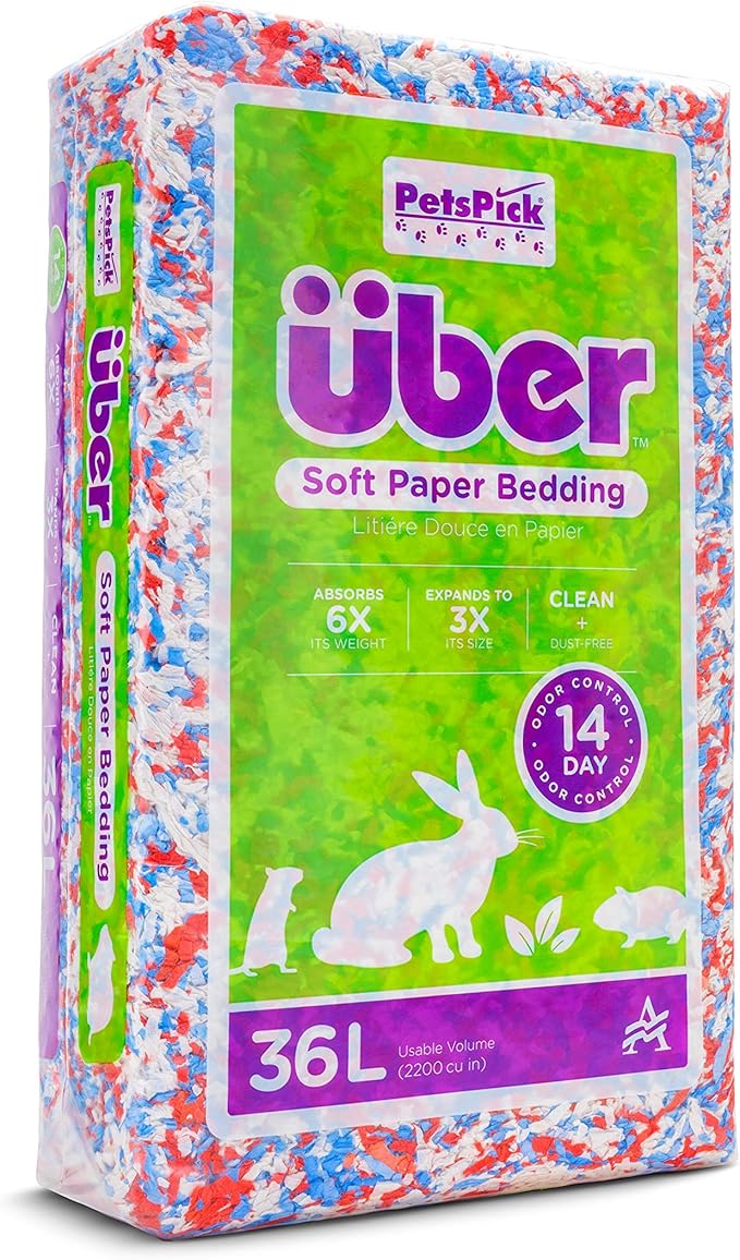 PETSPICK Uber Soft Paper Pet Bedding for Small Animals, Red White & Blue Confetti, 36L