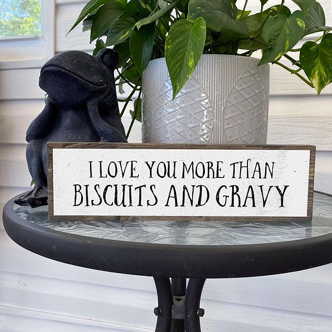 Wood & Metal Southern Sign – Weatherproof Indoor Outdoor Wall Decor – Rustic Charm with "I Love You More Than Biscuits And Gravy" – Gift-Wrapped & Ready to Give