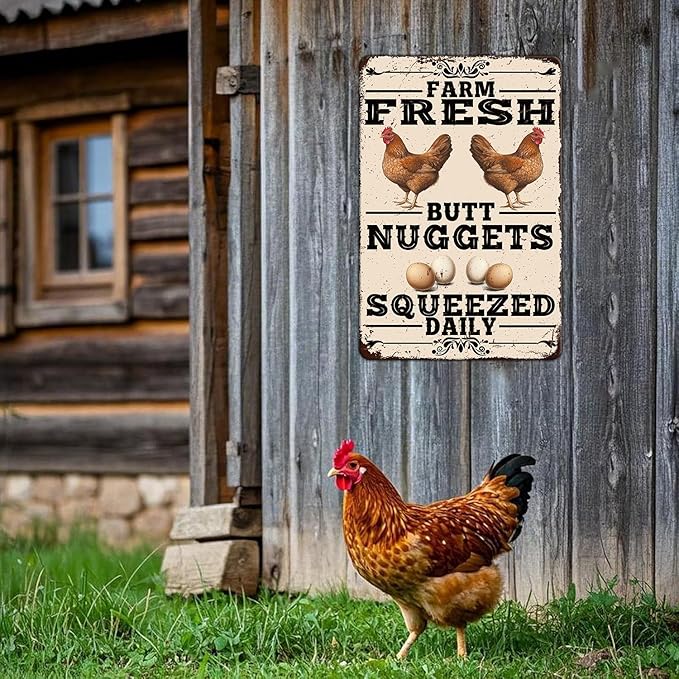 Funny Chicken Coop Tin Sign Vintage Farm Fresh Butt Nuggets Chicken Metal Sign Home Kitchen Outdoor Farmhouse Garden Wall Decor Poster 12x16 Inch