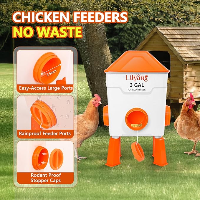 Lilyang Automatic Chicken Waterer 3 Gallon | Float-Control Auto Waterer, Hanging/Standing Design, Connect to 3/4'' Faucet & Hose, Effortless Hydration Solution for Backyard Coop & Small Farm