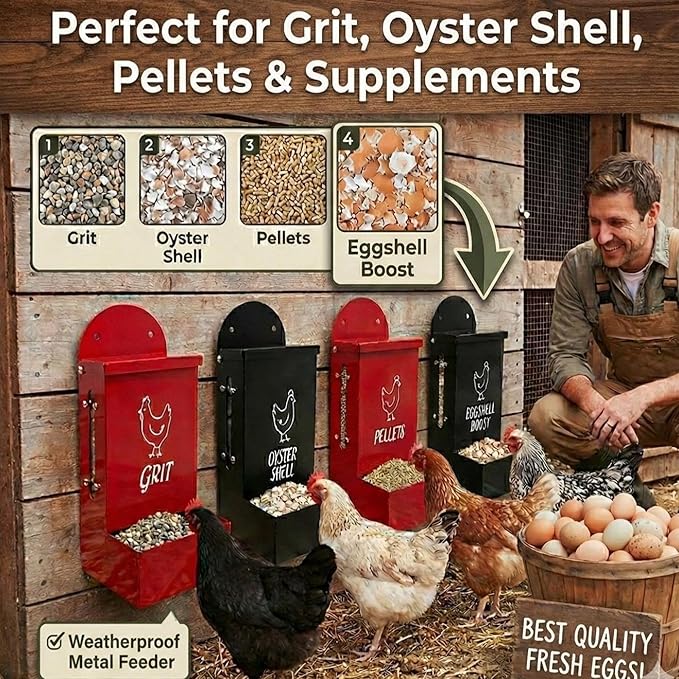 Premium Metal2 Packs Oyster Shell Feeder for Chicken with Viewing Window Grit Oyster rain Cover Fodder Crushed Alimento para Chicken Coop Accessories Improve Eggshell Quality and Hen Health