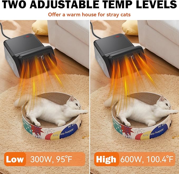 Dog house heater for chicken coop pet, adjustable temperature of 300W/600W for winter warmth, low noise, overheat protection, bite-proof wires, suitable for indoor and outdoor use