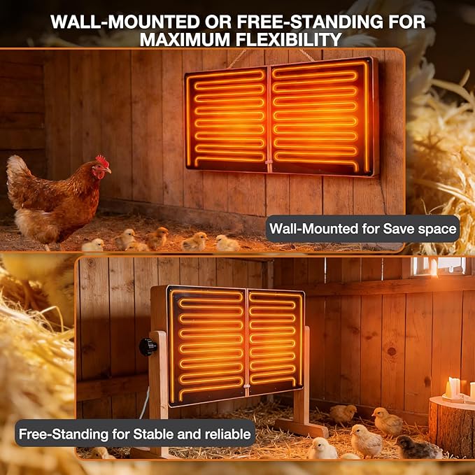 Foldable Chicken Coop Heater, 120W Waterproof Radiant Heater with Dual Plates, Adjustable Temp 70–190℉ for Winter Chicks