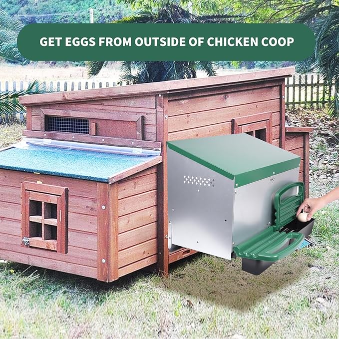 Chicken Nesting Box, 2 Holes Nesting Boxes, Heavy Duty Metal Laying Boxes, Roll Away Nesting Box Egg Collection Tray, with Roosting Pole for Chicken Coop(Green)