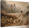 Girl Farmhouse Wall Art Chicken Farm Canvas Rustic Country Poster Brown Chickens Picture Vintage Countryside Female Print Artwork Painting Farm House Wall Decor For Bedroom Living Room Framed