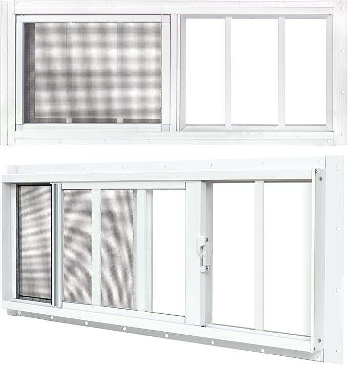 2 Pack Shed Windows, 12"x 29" White Sliding Window Suitable for Chicken Coop, shed, Household, Barn - Transom Window with Tempered Glass and Fiberglass Screen (WH,12''x 29'')