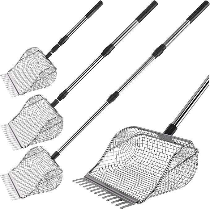 Chicken Poop Scooper for Chicken Coop, Stainless Steel Durable Manure Shovel with Infinitely Adjustable Length Handle, Poultry Cleaning Tool (1-Pack)
