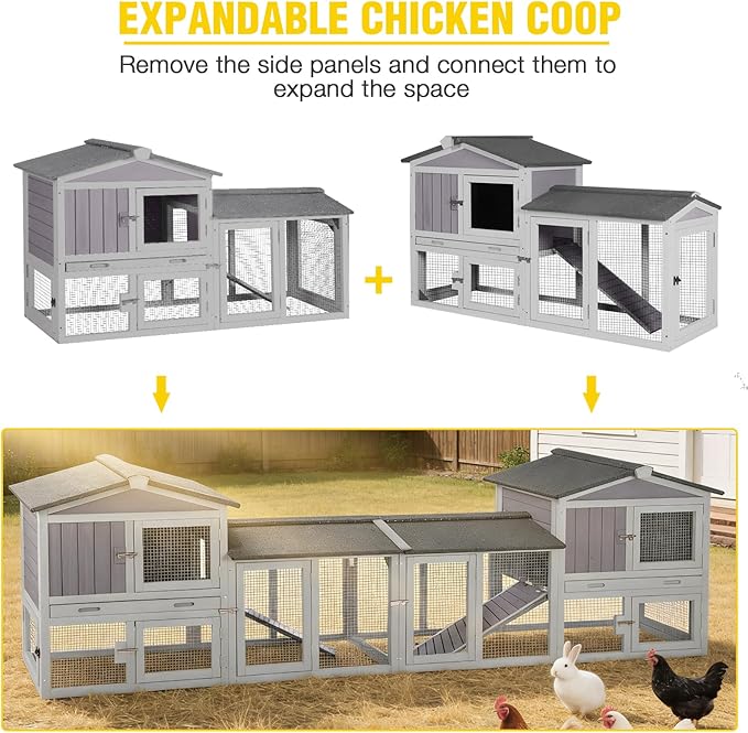 Aivituvin Chicken Coop for 2 Chickens, Wooden Duck House Outdoor Hen House Poultry Quail Cage-Expandable Design