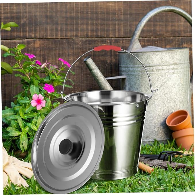 1pc Utility Bucket Stainless Steel Folding Lid Milk and Water Storage Household Use