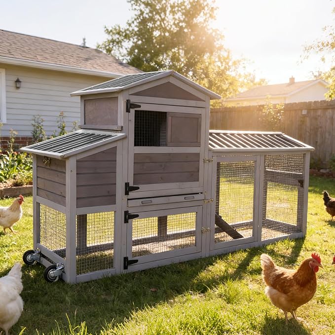 Mobile Chicken Coop with Nesting Box, Outdoor Hen House Poultry Cage with Casters X-Large