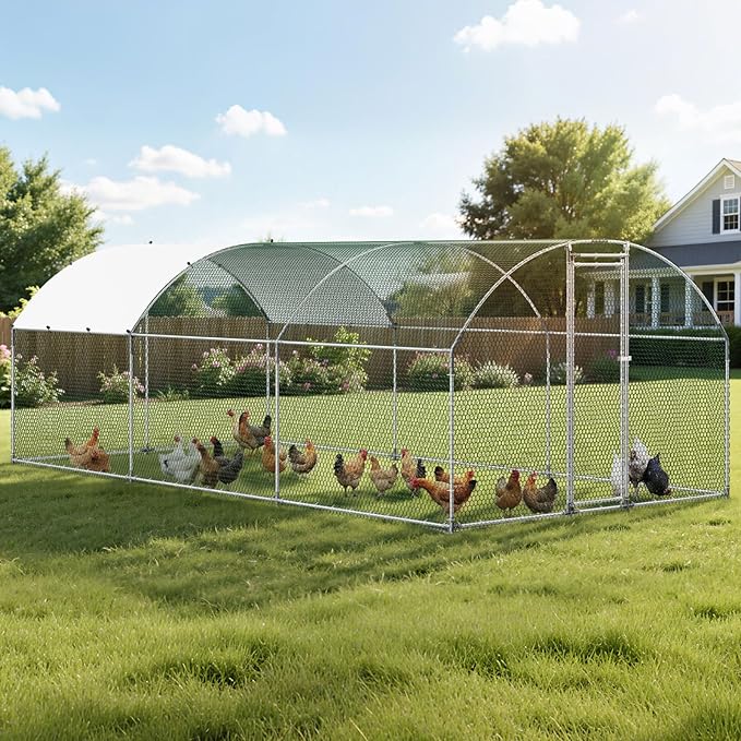 VEVOR Large Metal Chicken Coop with Run, 19.6 x 9.8 x 6.5 ft Walkin Chicken Coop for Yard with Waterproof Cover, Dome Roof Large Poultry Cage for Hen House, Duck Coop and Rabbit Run