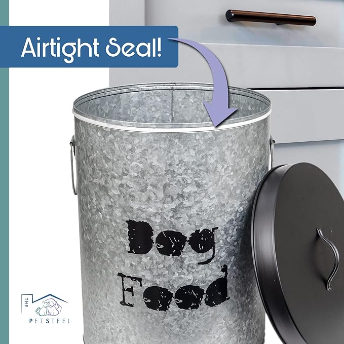 Small Dog Up To 20lb Pet Food Storage Canister Dog Bin with Scoop – Durable & Airtight for Freshnesss, Minimalist Design & Recyclable, Small Metal Container for Kitchen Countertop