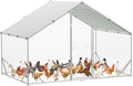 Large Metal Chicken Coop, Walk-in Poultry Cage, Chicken Run Pen House with Reinforcement & Waterproof & Anti-Ultraviolet Cover Chicken Coop Run with Double Lockable Doors for Outdoor 9.8 x 6.5X 6.5ft