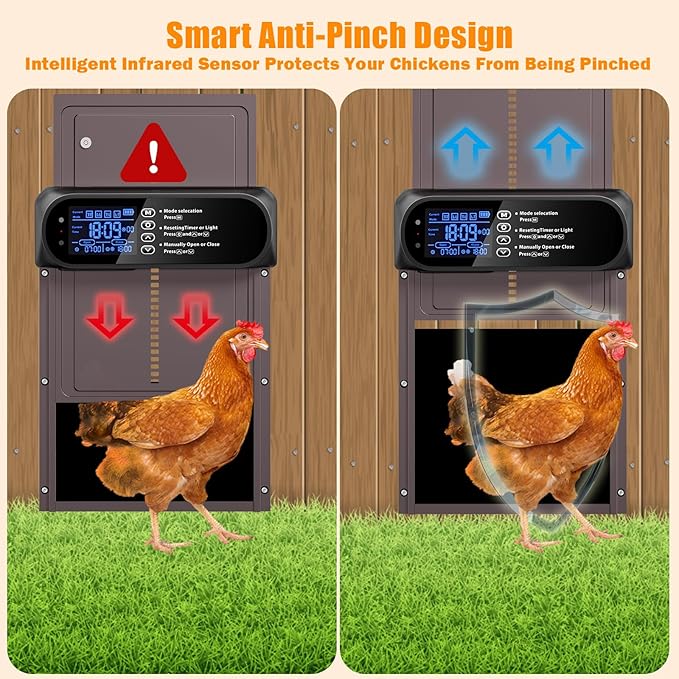 Automatic Chicken Coop Door Solar Powered, LCD Screen Electric Auto Chicken Coop Door with Timer & Light Sensor, Aluminum Rechargeable Automatic Chicken Door Opener with Remote Control & 4 Modes