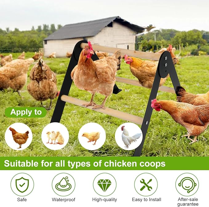 Wooden Chicken Roosting Perch, Metal and Wooden Training Hen Roosting Bars Stand for Coop Entertainment