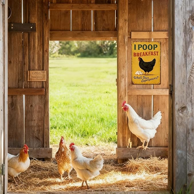 Chicken Metal Decor Sign Funny Vintage Metal Tin Sign Wall Art Decor I POOP Breakfast Chickens Coop Signs for Home Farm Chicken Coop Farmhouse Kicthen Garden Decor 8 X 12 Inch