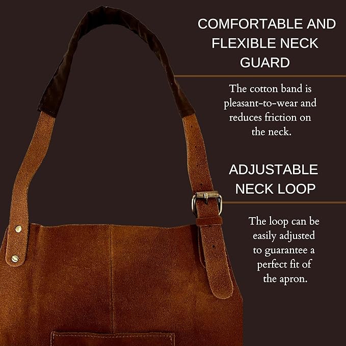 RUSTIC TOWN Leather Grill Work Apron with Tool Pockets ~ Adjustable up to XXL for Men & Women ~ Leather Tool Apron