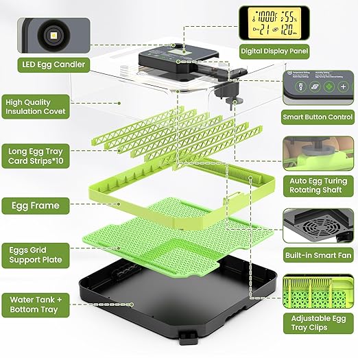48 Egg Incubator for Hatching Eggs with Automatic Egg Turning, Temperature & Humidity Control, Egg Incubator with 360° View Window and Egg Candler, Incubator for Chicken, Duck, Quail Eggs