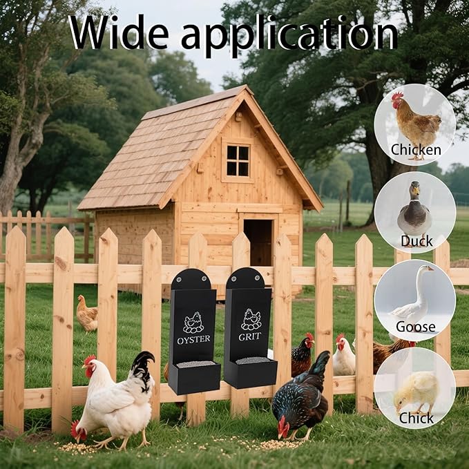 Chicken Oyster Shell and Grit Feeder Wooden Automatic Poultry Feeder Chicken Coop Accessories Supplies
