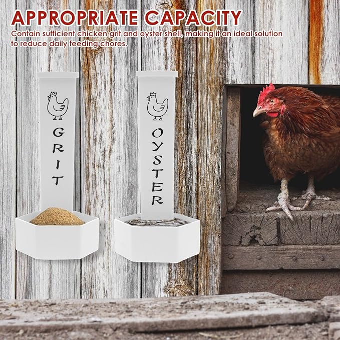 2 Pcs Chicken and Oyster Shell Feeder with Lid Double Bucket Dispenser Chicken Accessories Built for Keepers Poultry Feeders Trough, Accessories Supplies