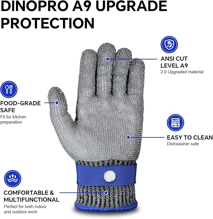 ZEEGO ANSI A9 Cut Resistant Glove, Food Grade Stainless Steel Mesh Metal Glove, Suitable for Mandoline, Kitchen Cooking,Butcher Meat Cutting and Oyster Shucking(5 Pairs,Small Size)