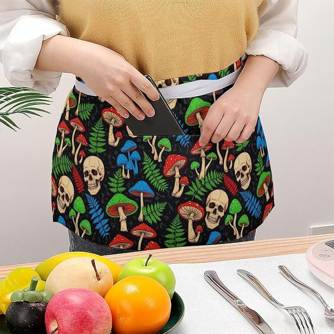 Server Waist Aprons Waitress Unisex Chef Works Half Apron with 3 Pockets