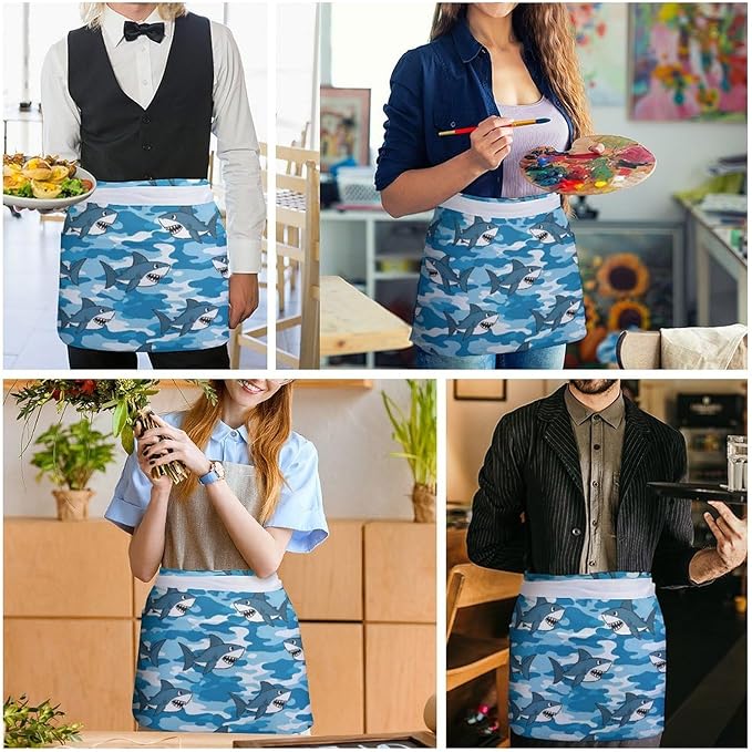 Server Waist Aprons Waitress Unisex Chef Works Half Apron with 3 Pockets