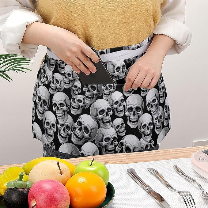 Short Aprons for Servers Unisex Chef Works Waitress Apron with 3 Pockets