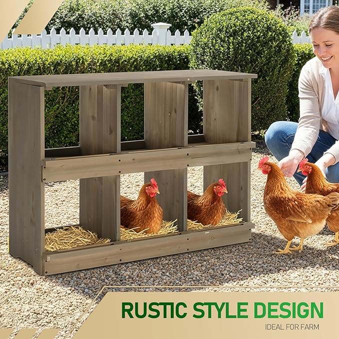 Outvita Nesting Boxes for Chickens 6 Compartments, Wood Chicken Nesting Box Wall Mount, Versatile Use Nest Box for Chicken Coop, Easy to Assemble for Chickens, Hens, Ducks